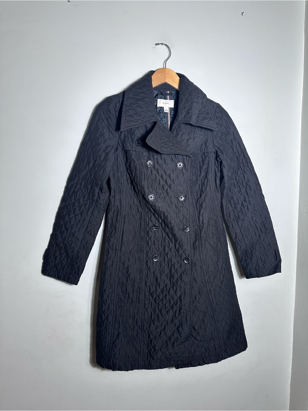 Y2K Merona Quilted Double-Breasted Black Trench Coat